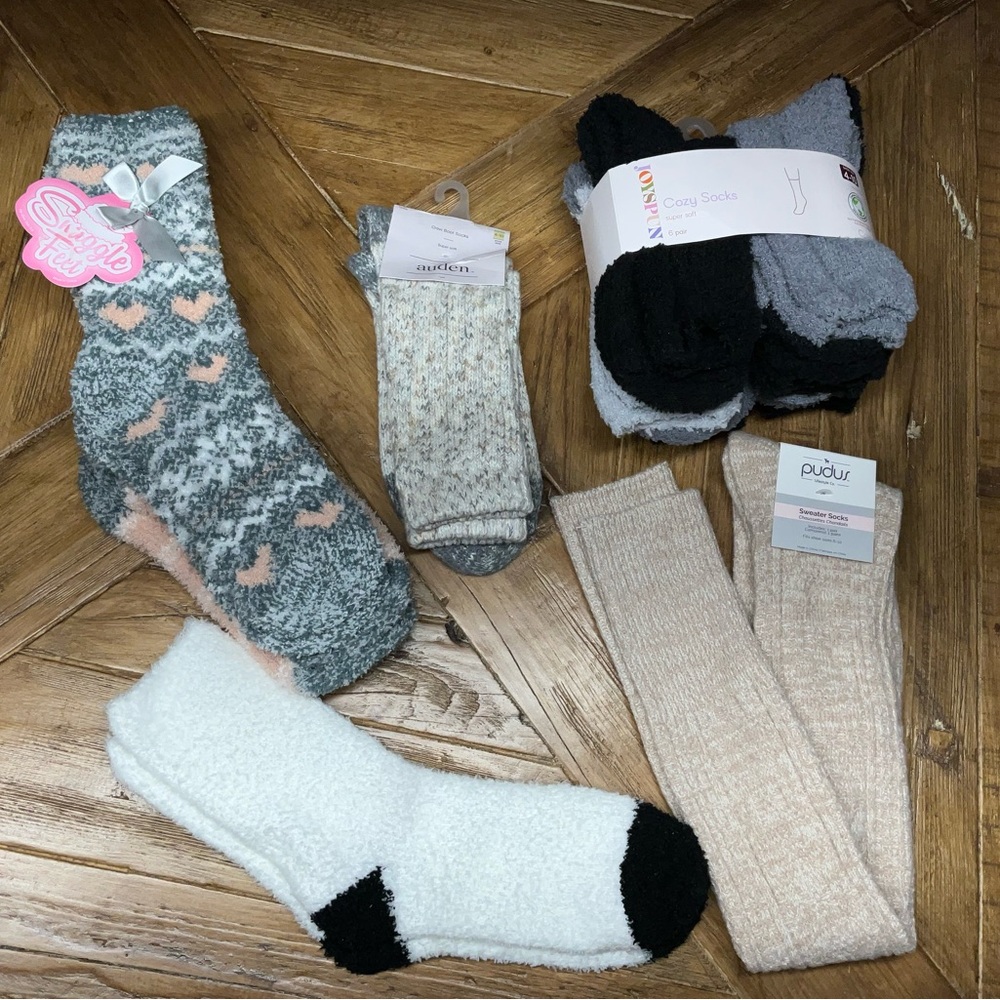 Socks on socks on socks - fuzzy, soft, various brands - 10 new pairs (11 total)
